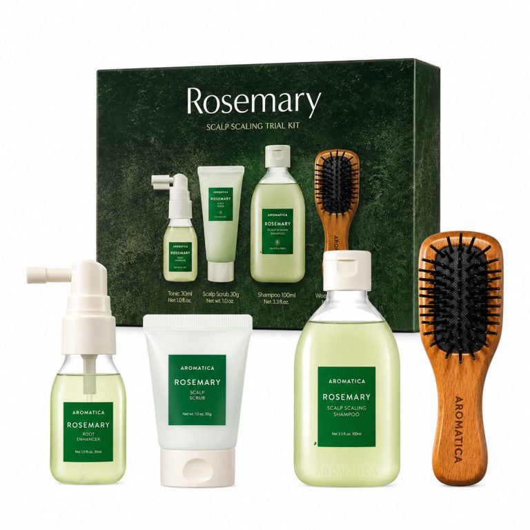Aromatica – Rosemary Scalp Scaling Trial Kit (With Mini Wooden Hair Brush)