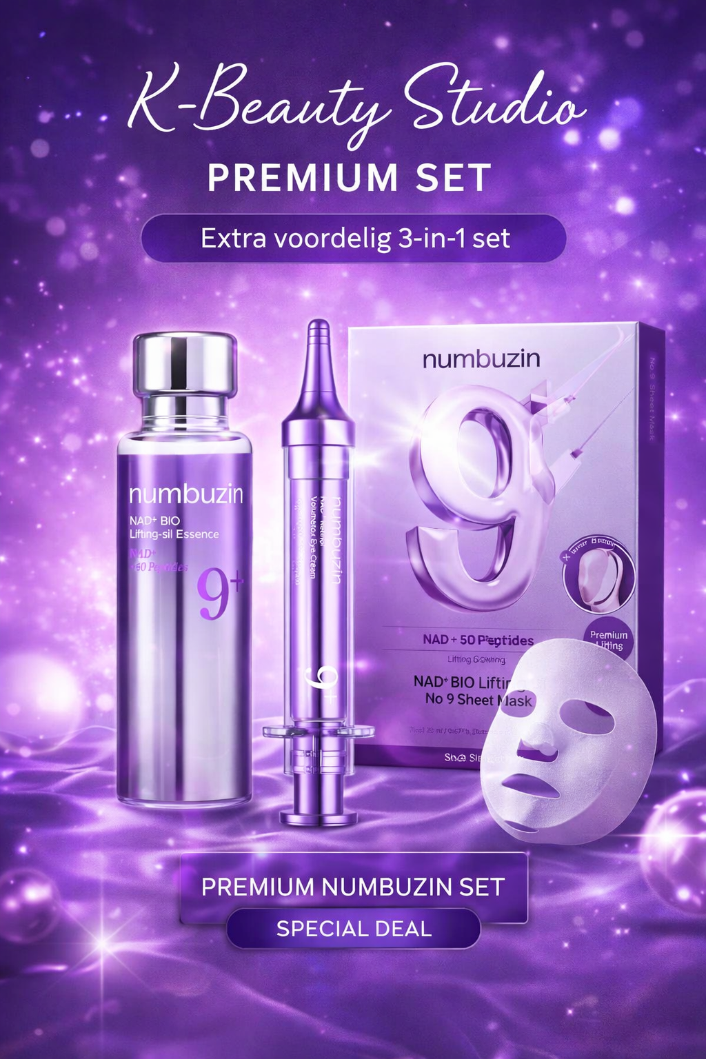 Numbuzin No. 9 Anti-age set + FREE COSMETIC BAG 💜 - K-Beauty Studio